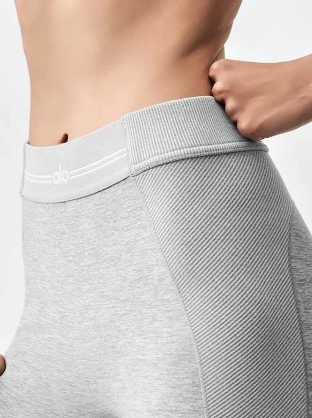 Alo Yoga Alosoft High-Waist 7/8 Relay Legging in Athletic Heather Gray/ White- S - Picture 5 of 11
